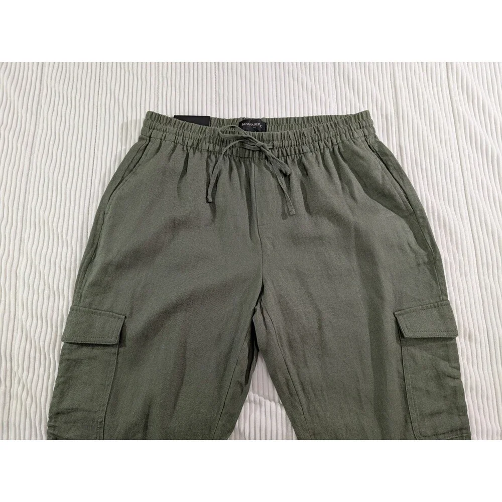 Banana Republic Pants Womens Petite S Green Linen Cargo Jogger Pull On Casual
